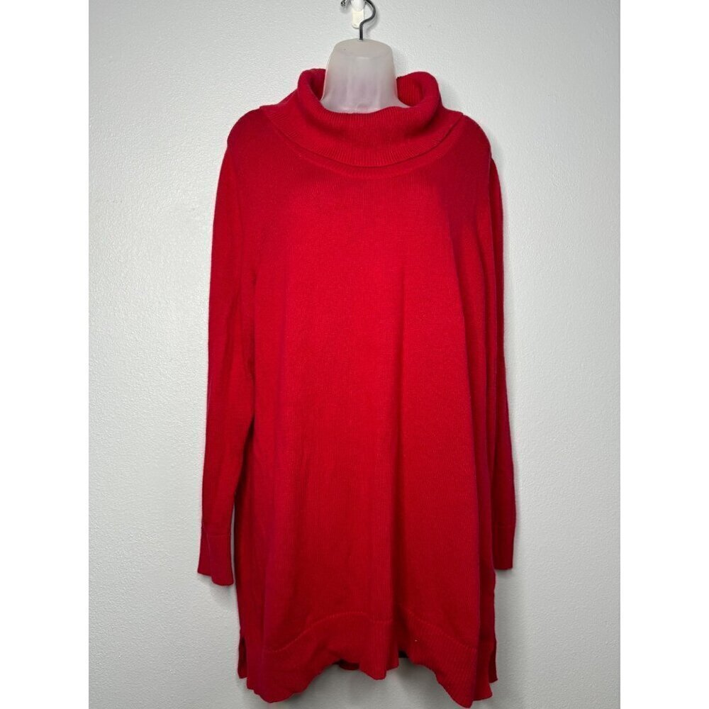 Chico's Red Cozy Career Cotton Blend Knit Turtleneck Long Pullover Sweater SZ 3